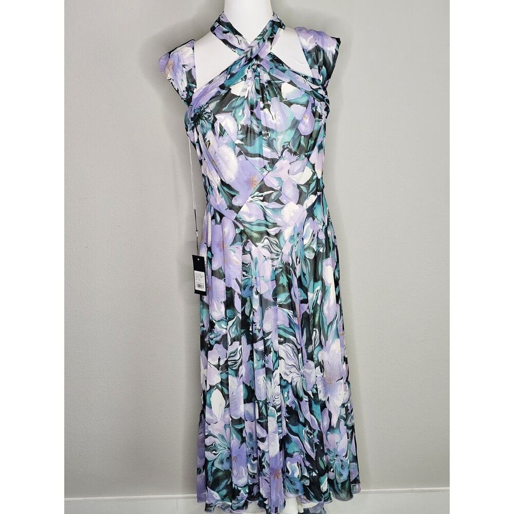 NWT Tadashi Shoji ARLENE CUTOUT HALTER FLORAL MIDI DRESS BUI22121MD Iris Size 12 - Picture 12 of 16